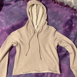 Tan Cropped Drawstring Sweatshirt